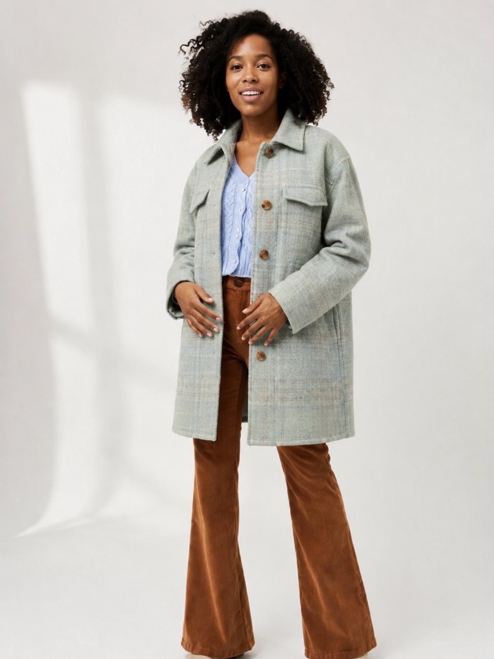 Vince Light Blue Plaid Wool-Blend Pea Coat size XS